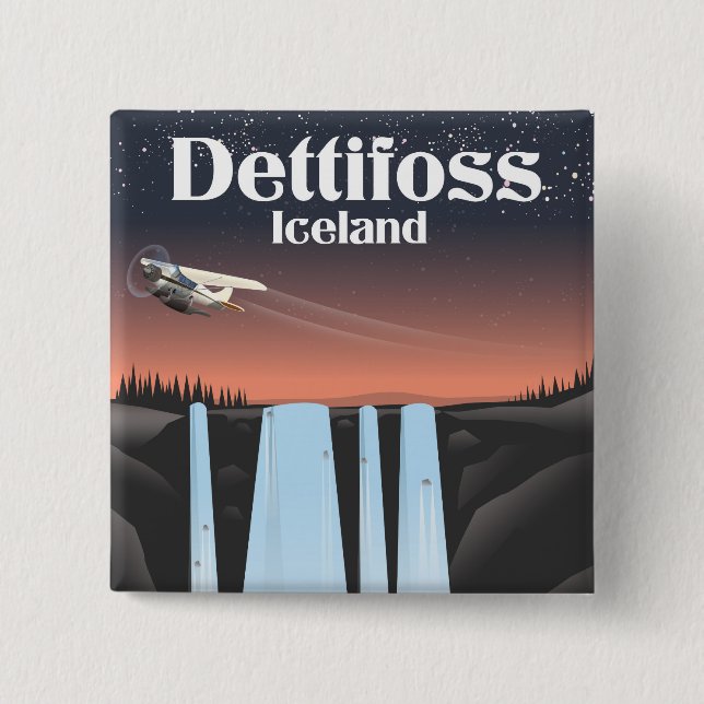Dettifoss Iceland travel poster. 2 Inch Square Button (Front)