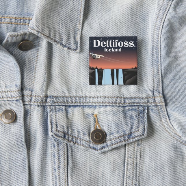Dettifoss Iceland travel poster. 2 Inch Square Button (In Situ)