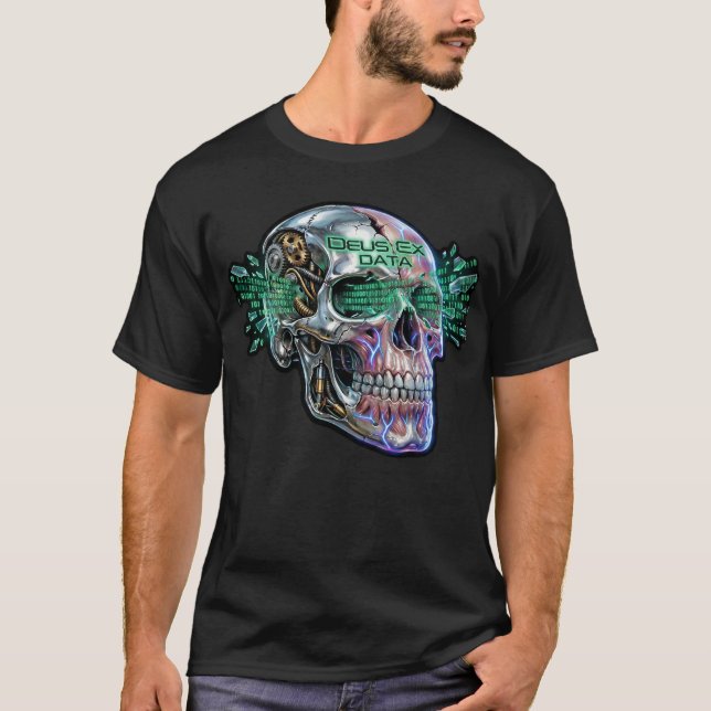 Deus Ex Data – Cyberpunk Skull T-Shirt Design (Devant)