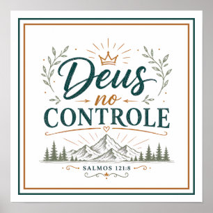 Deus no Controle Frase Espiritual Cristã Poster