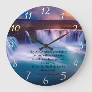 Deuteronomy 31:8 Gold Christian Faith Prayer  Large Clock