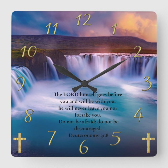 Deuteronomy 31:8 Gold Christian Faith Prayer    Square Wall Clock (Front)