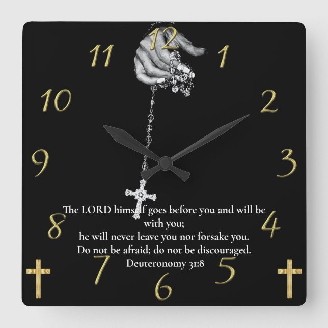  Deuteronomy 31:8 hand holding cross   Square Wall Clock (Front)