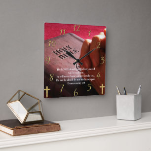 Deuteronomy 31:8 holy bible with hands   Square Wall Clock