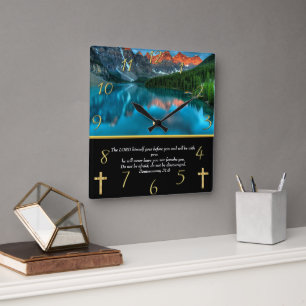 Deuteronomy 31:8 moutain lake  square wall clock