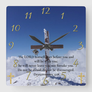  Deuteronomy 31:8 moutain peak cross  Square Wall Clock