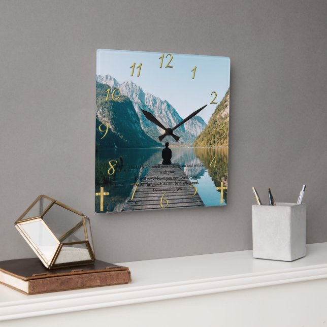  Deuteronomy 31:8 sitting on the dock   Square Wall Clock (Office)