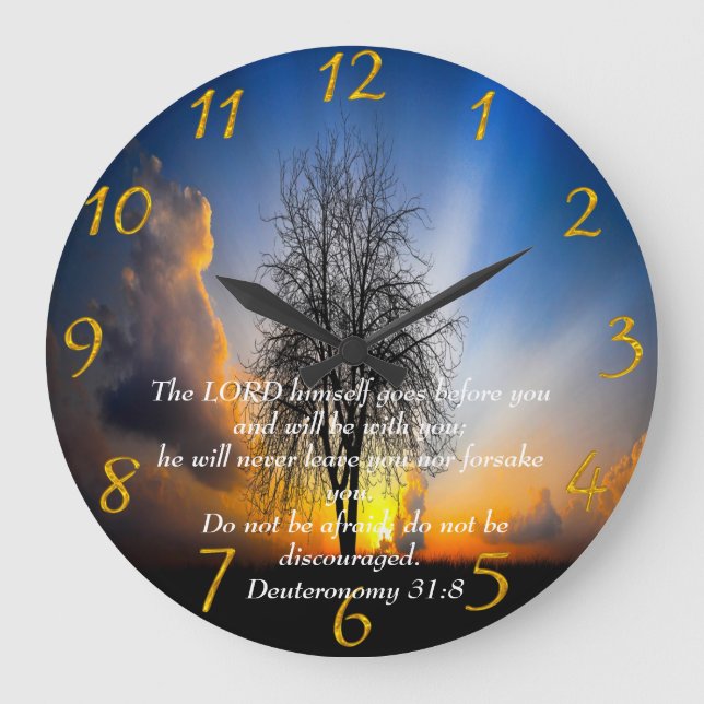 Deuteronomy 31:8 tree in a field with blue sky   large clock (Front)