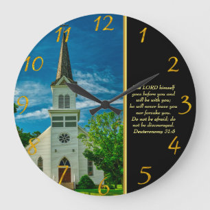 Deuteronomy 31:8 White Church  Large Clock