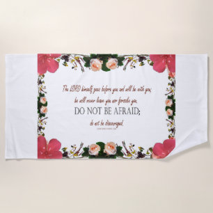 Deuteronomy 31, Do not be afraid, Red Floral Beach Towel