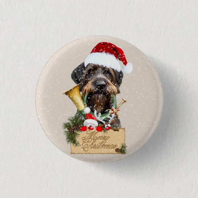 Deutsch Drahthaar, Merry Christmas! Magnet 1 Inch Round Button (Front)