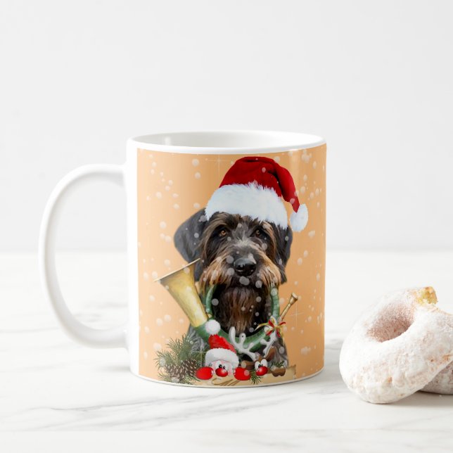 Deutsch Drahthaar, Merry Christmas! Magnet Button  Coffee Mug (With Donut)