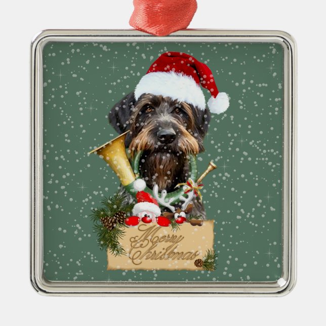 Deutsch Drahthaar, Merry Christmas! Magnet Button  Metal Ornament (Front)