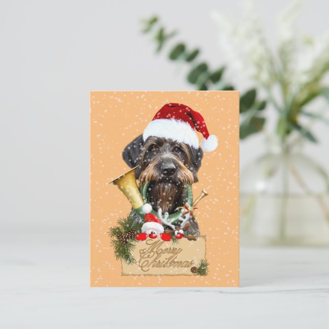 Deutsch Drahthaar, Merry Christmas! Magnet Button  Postcard (Standing Front)