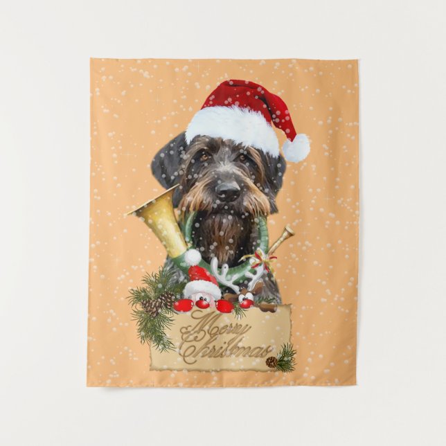 Deutsch Drahthaar, Merry Christmas! Magnet Button  Tapestry (Front)