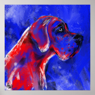 Deutsche Dogge Gemälde rot blaut Poster