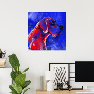 Deutsche Dogge Gemälde rot blaut Poster