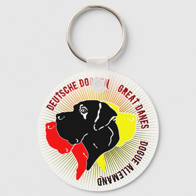 Deutsche Doggen Schwarz Rot Gold Keychain (Front)