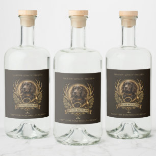 Deutscher Wachtelhund  , Hunting Logo Liquor Bottle Label