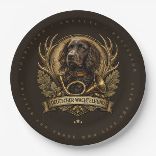 Deutscher Wachtelhund  , Hunting Logo Paper Plate