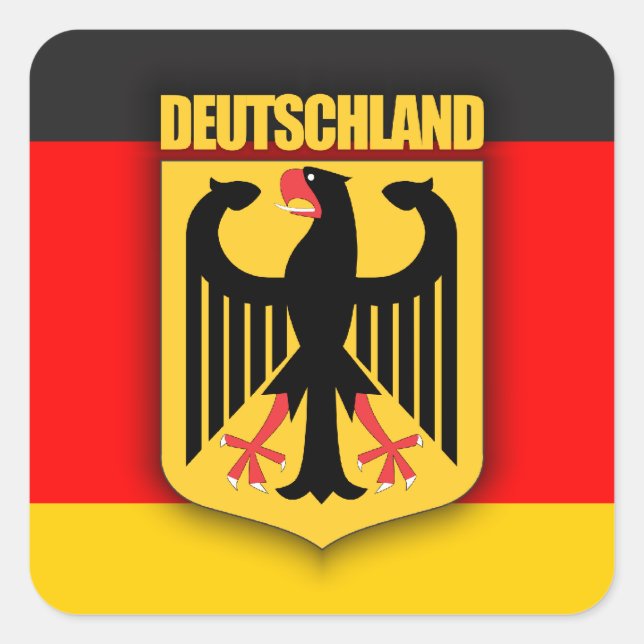 Deutschland Flag and Coat of Arms Square Sticker (Front)