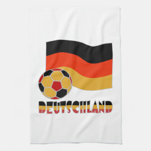 Deutschland Flag and Soccer Ball Grey Border Kitchen Towel