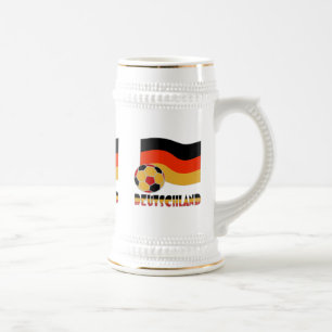 Deutschland Flag with Soccer Ball Grey Border Beer Stein