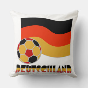 Deutschland Flag with Soccer Ball Grey Border Throw Pillow