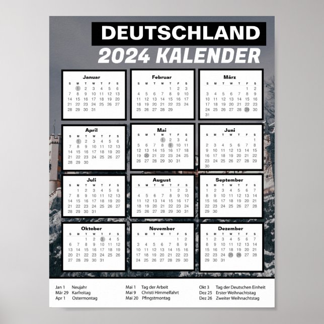 Deutschland Kalender Herunterladen 2024 Pdf German Poster (Front)