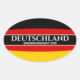 Deutschland Wiedervereinigt 1990 German White Text Oval Sticker
