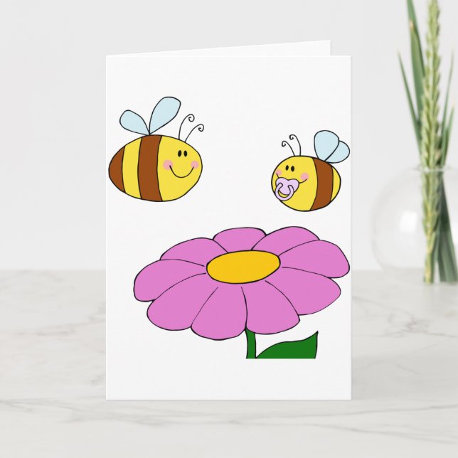 Deux Abeilles Et Des Cartes De Voeux Fleurs (Devant)