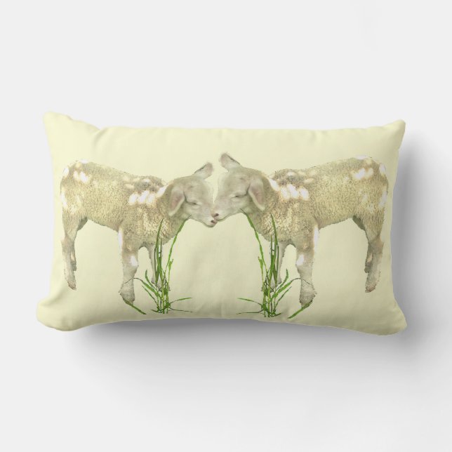 Deux agneaux bébé sur Coussin extérieur Lumbar jau (Recto)