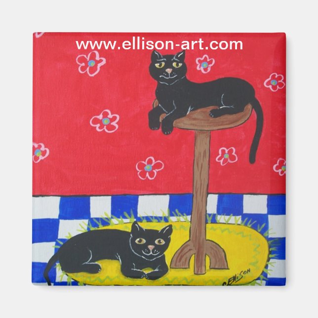 Deux aimants de chats noirs (Devant)