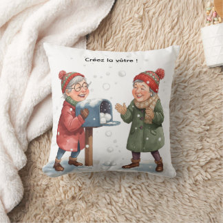 Deux amies en hiver — Scène festive enneigée Throw Pillow