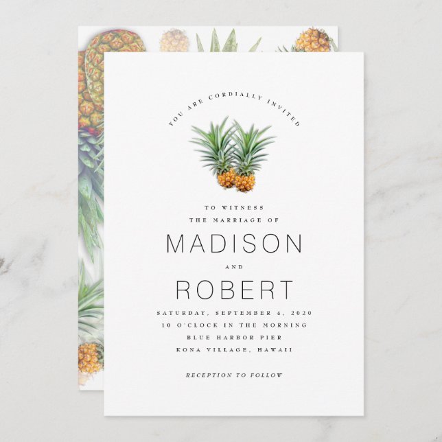 Deux ananas Hawaii thème Mariage Invitations (Devant / Derrière)