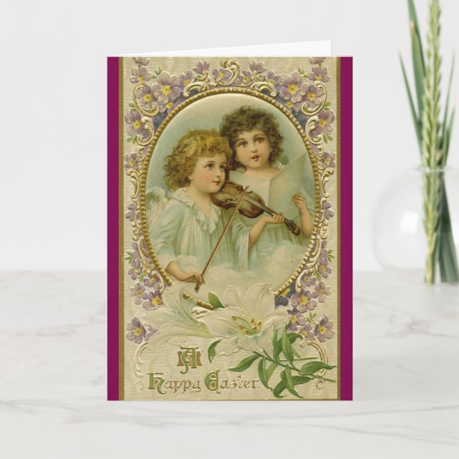 Deux Anges Avec Carte Vacances Violon (Devant)