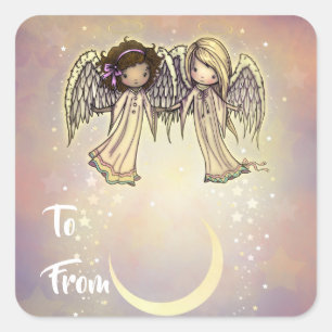 Deux anges et autocollants de tag cadeau de vacanc