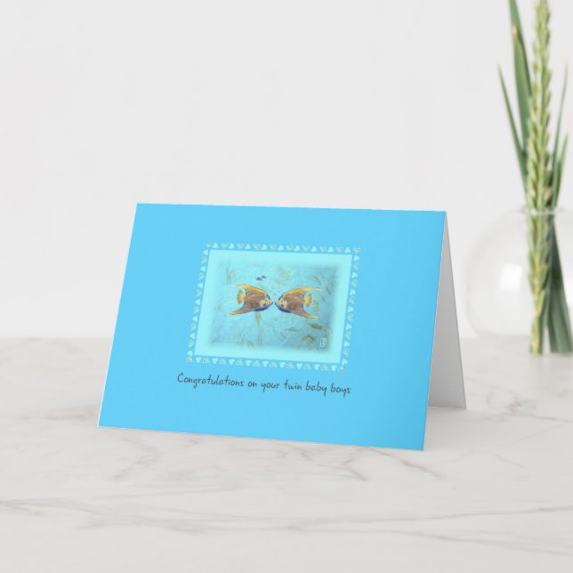 DEUX Anges Twin Baby Boys Carte de voeux (Devant)