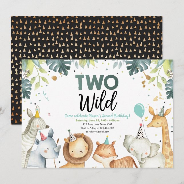 Deux animaux sauvages de Safari Invitation d'anniv (Devant / Derrière)