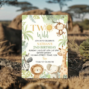 Deux animaux sauvages Safari Invitation 2e anniver