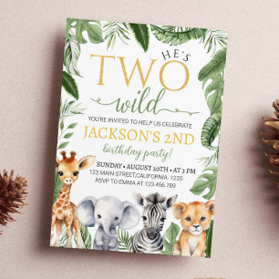 Deux animaux sauvages Safari Invitation Anniversai