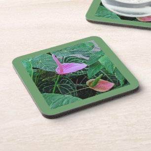 "DEUX ANTHURIUM" ENSEMBLE DE 6 DESSOUS DE VERRE EN