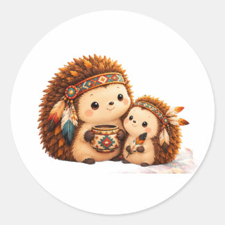 Deux autocollants de famille de hérissons mignons
