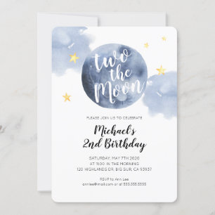 Deux bébé lune 2e invitation anniversaire