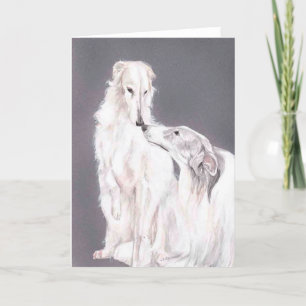 Deux Borzoi Chien Art Canine Carte de voeux pliée