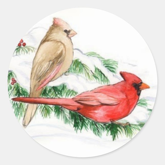 Deux Cardinals Oiseaux Art Stickers (Devant)