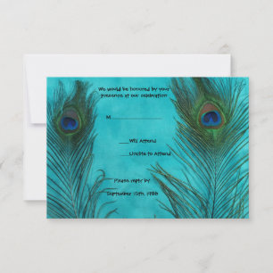 Deux Cartes de Réponse de Mariage à Plumes de Paon