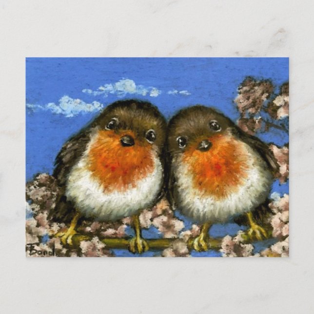 Deux cartes postales de rouges-gorges par Tanya Bo (Devant)