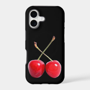 Deux Cerises Rouges Sur Fond Noir