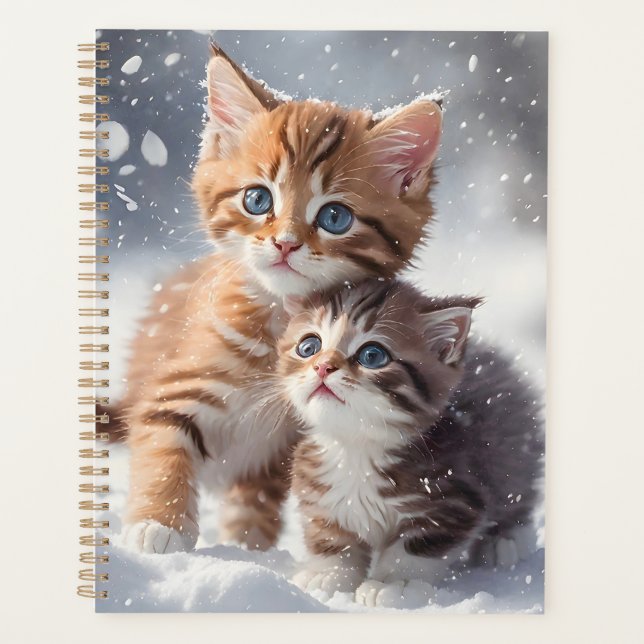 Deux chatons Tabby Jouer en hiver de neige (Devant)